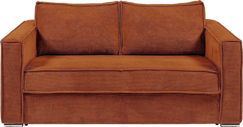 Kanapa  3-osobowa rozkładana typu express z aksamitu sztruksowego w kolorze terakoty - Stelaż z szerokimi listwami 140 cm - Materac 14 cm LORETO