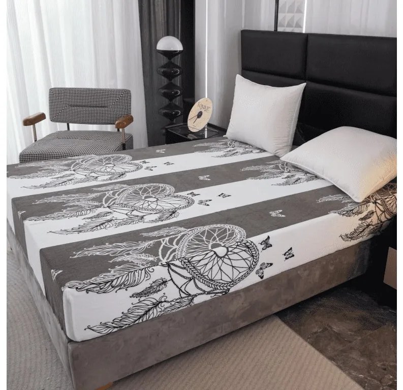 PrzytulneMieszkanie.pl Prześcieradło z mikropluszu TIRSO 160x200 cm szaro-białe