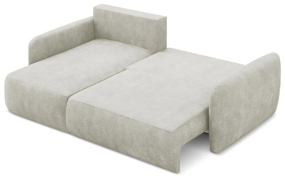 Kremowy narożnik rozkładany z tkaniny szenilowej ze schowkiem (lewostronny/z szezlongiem) Lilo – Makamii