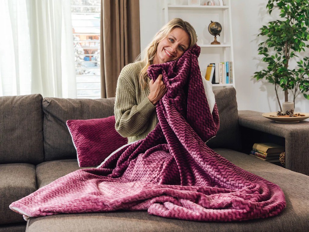 KOC I PODUSZKA WARM HUG LILAK OMBRE 200x200 cm liliowy