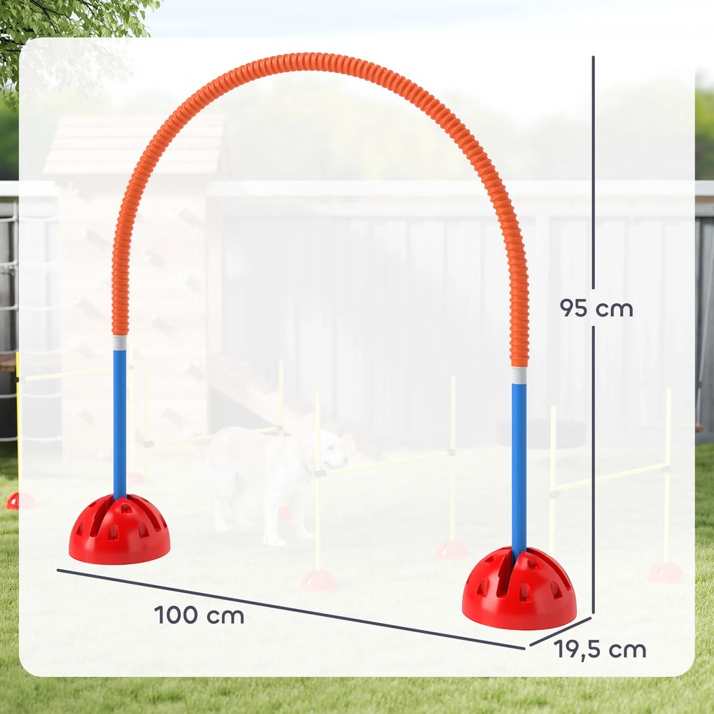 PawHut 4-częściowy zestaw do treningu agility dla psów z regulowanymi bramkami, torbą na sprzęt, do ogrodu, Kolor Niebiesko-Pomarańczowy
