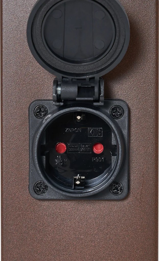 Lampa zewnętrzna rdzawobrązowa z przezroczystym szkłem 45 cm IP44 z gniazdem i czujnikiem ruchu - Malios