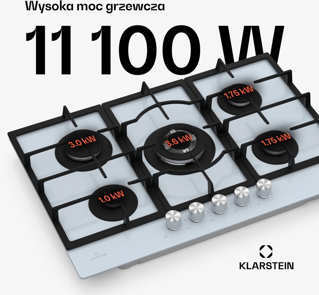 Klarstein Ignito 75cm Płyta gazowa 5 palników Biały