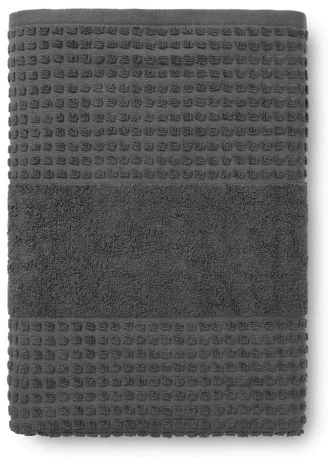 Ciemnoszary ręcznik kąpielowy z bawełny organicznej frotte 70x140 cm Check – JUNA