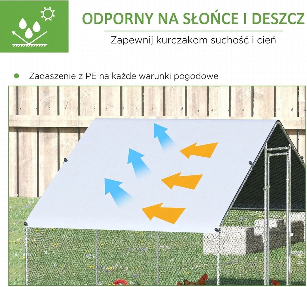 PawHut PewHut XXL kurnik zewnętrzny z kloszem stalowym 3 x 6 x 2 m