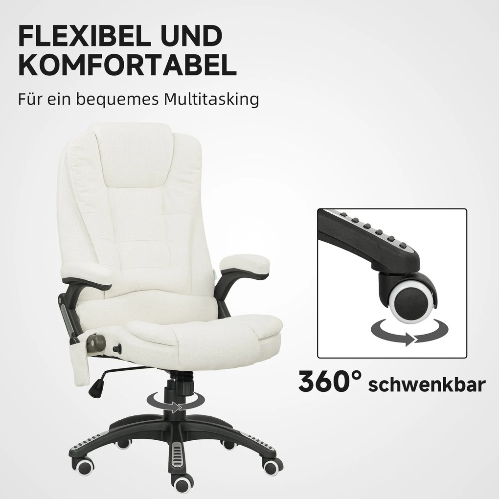Vinsetto Ergonomiczny Fotel Biurkowy z Funkcją Masażu, 68 x 72 x 110–120 cm, Kremowy