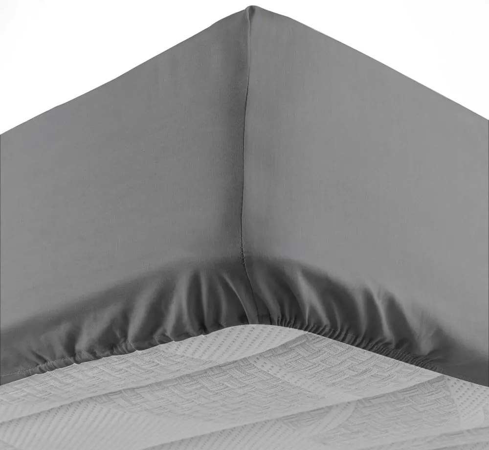 Antracytowe bawełniane prześcieradło z gumką 160x200 cm Lina – douceur d'intérieur