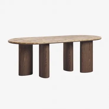 Owalny Stół Jadalniany 220x100 Cm Z Mdf I Marmuru Dayana Brązowy Marmur Emperador - Sklum