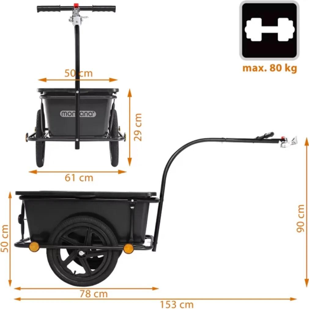 Przyczepa rowerowa TERY, 90l, 61x153x90cm, czarna Monzana