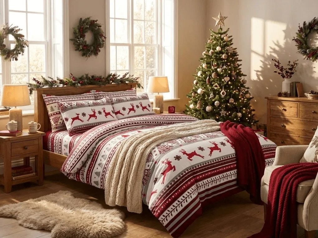 PrzytulneMieszkanie.pl PrzytulneMieszkanie.pl Pościel z mikrofibry JELEŃ I PŁATEK czerwona