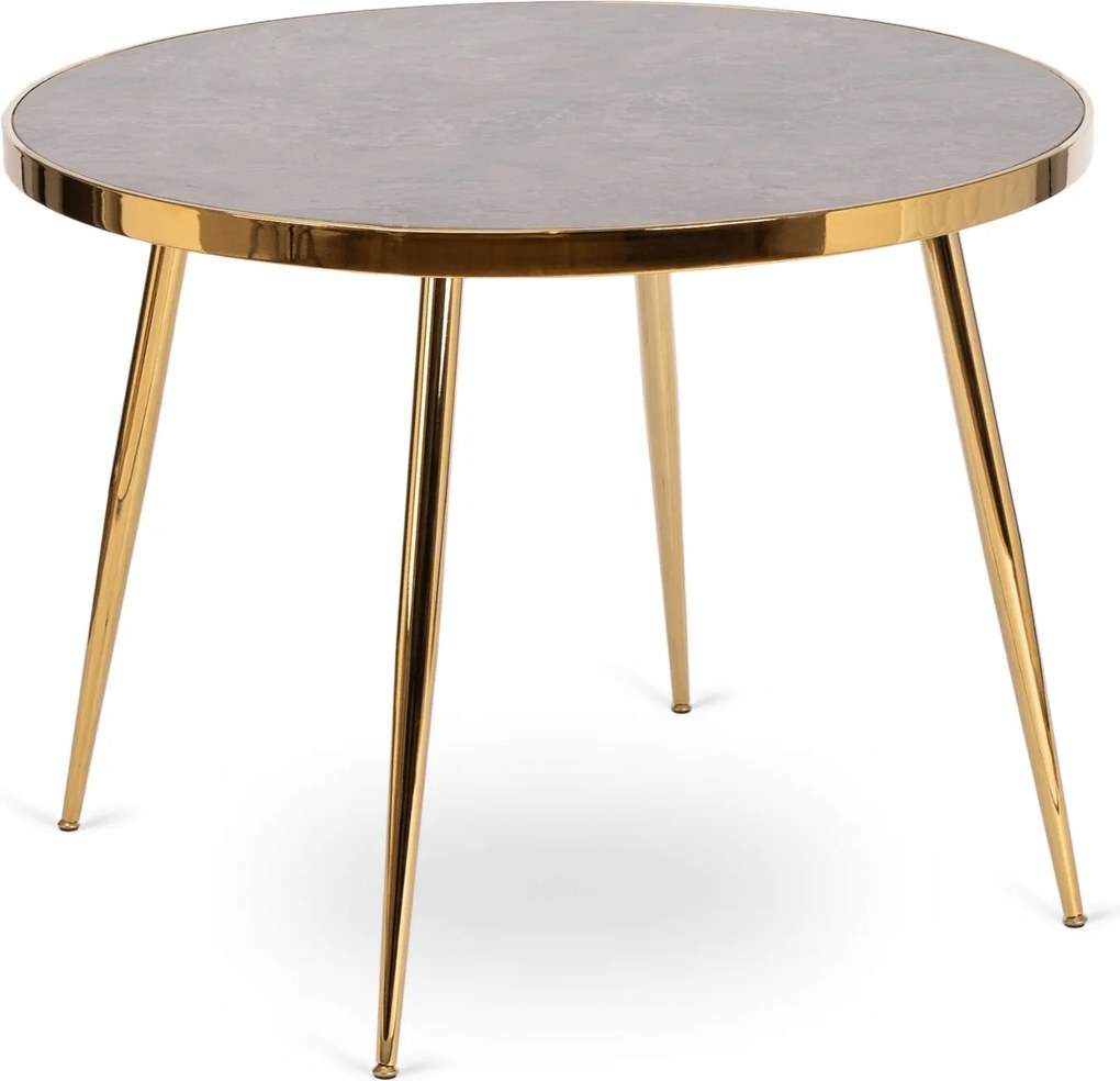 Szklany stół w stylu glamour Tinga 100 cm, szary marmur/złoty