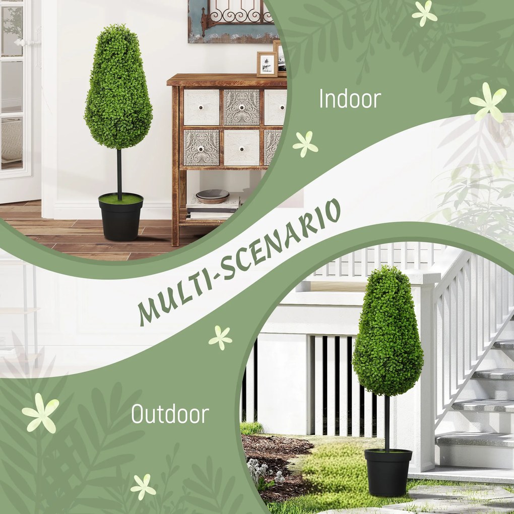 HOMCOM Zestaw 2 Sztucznych Roślin Bukszpanowych 90 cm w Kształcie Łez, Sztuczne Rośliny w Donicy - Nowoczesna Dekoracja