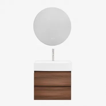 Zestaw Wiszących Mebli Łazienkowych Z Drewna I Forniru Jesionowego Zintegrowany Z Umywalką Ona Ciemna Czerń - Sklum