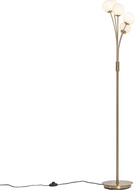 Nowoczesna lampa stojąca złota z opalowym szkłem 5-świateł - Athens
