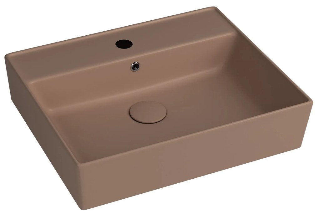 Umywalka ceramiczna nablatowa / wisząca brązowa z półką i otworem na baterie 55 x 45 cm LERA Cappuccino