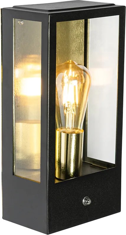 Lampa ścienna zewnętrzna czarna ze złotym czujnikiem zmierzchu - Rotterdam