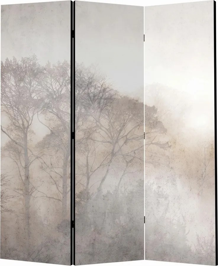 Parawan pokojowy 3-częściowy 135x172 Jednostronny dekoracyjny japandi wabi-sabi Szary Drzewa We Mgle