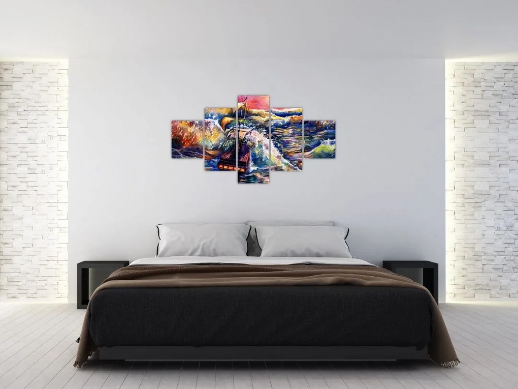 Obraz - Statek na falach oceanu, akwarela (125x70 cm)