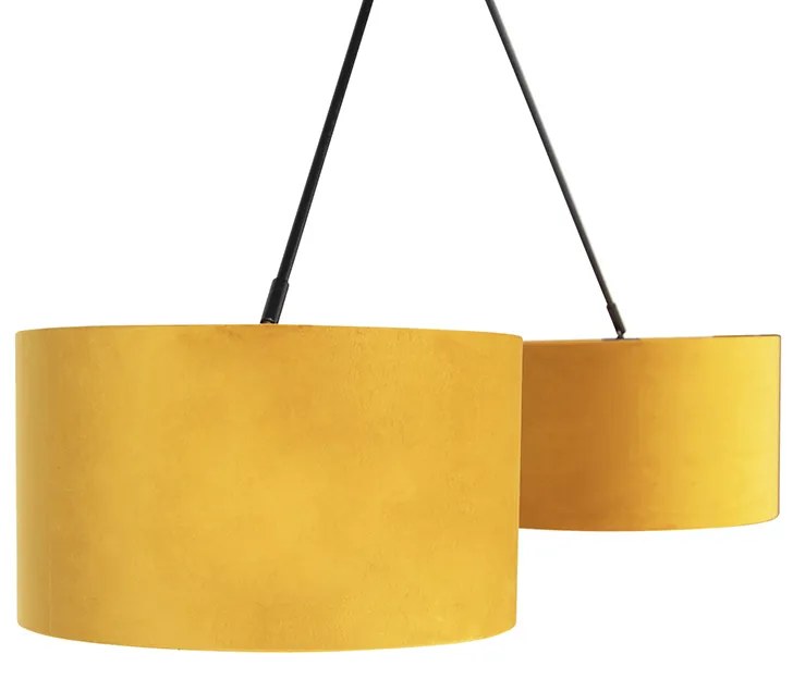 Lampa wisząca czarna z abażurami z weluru ochrowymi ze złotem 35 cm - BlitzWiejski/ Rustykalny / Vintage Oswietlenie wewnetrzne