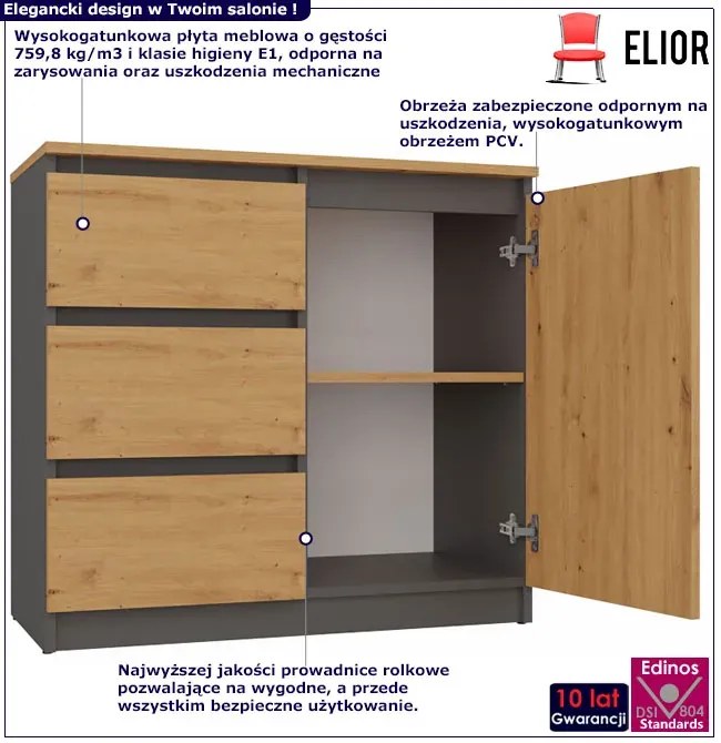 Nowoczesna Komoda Z Szufladami Antracyt + Dąb Artisan N0-S28