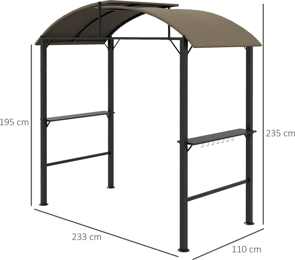 Outsunny Grillpavillon, 2 boczne półki, haki, konstrukcja stalowa, 1,1 x 2,3m, Khaki