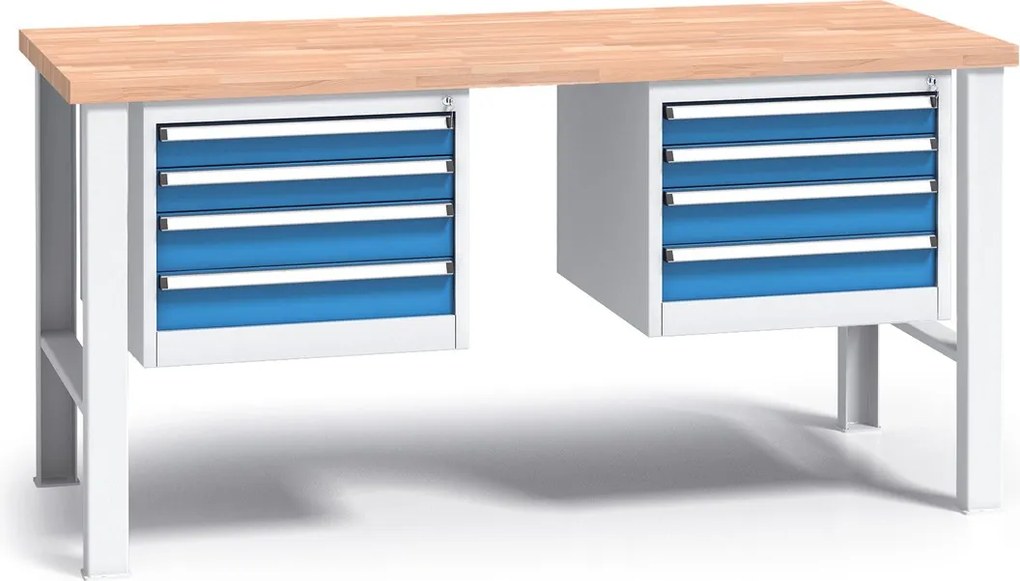Profesjonalny stół warsztatowy G3 z drewnianym blatem roboczym, 1700 mm, 2x 4 szufladowy kontener