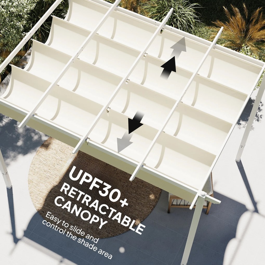 Outsunny Pergola 3 x 4 m z przesuwanym dachem, magnetycznymi zamknięciami, UV30+, kolor beżowy | Aosom PL