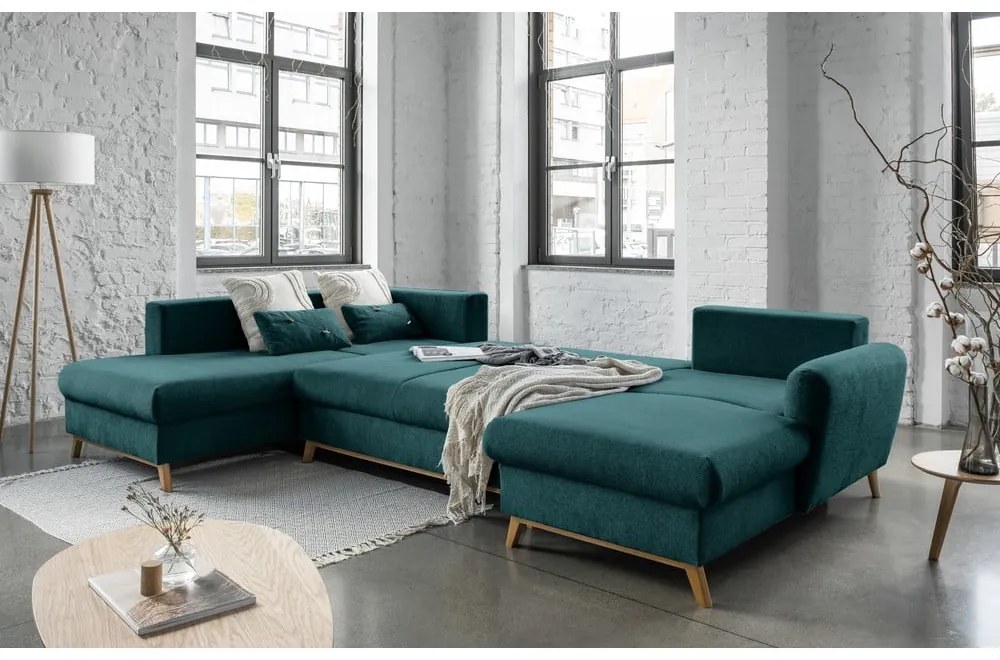 Turkusowa rozkładana sofa w kształcie litery "U" Miuform Scandic Lagom, lewostronna