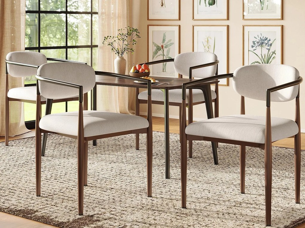 Zestaw 4 krzeseł - Wysokiej jakości tkanina lniana - Metalowe nogi - Beżowy