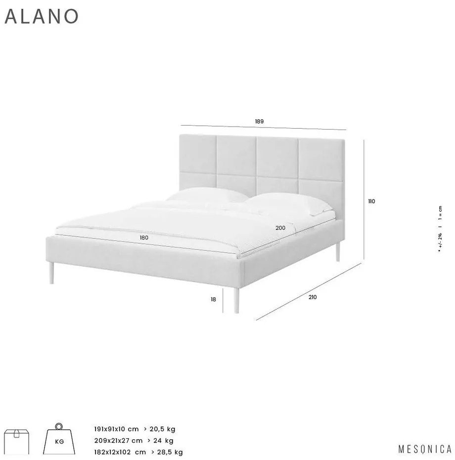 Zielone tapicerowane łóżko dwuosobowe ze stelażem 180x200 cm Alano – MESONICA