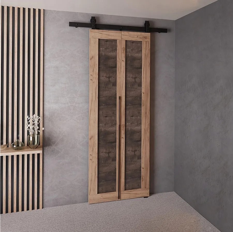 Drzwi Przesuwne QUDIO M1 Dąb Craft Złoty + Jesion Ciemny 60