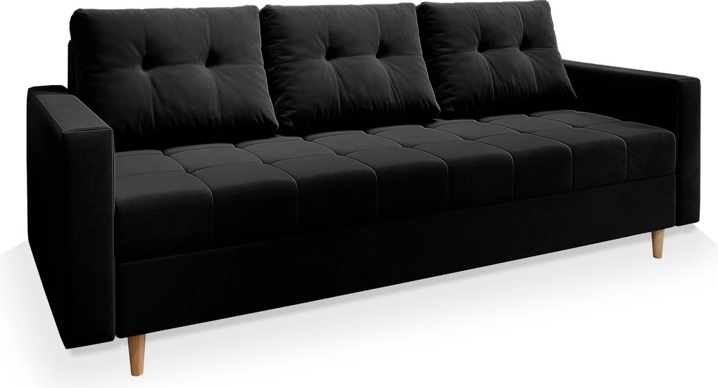 Masseno Sofa MILO z funkcją spania i pojemnikiem na pościel, Rozkładana sofa - Czarny, KRONOS 07