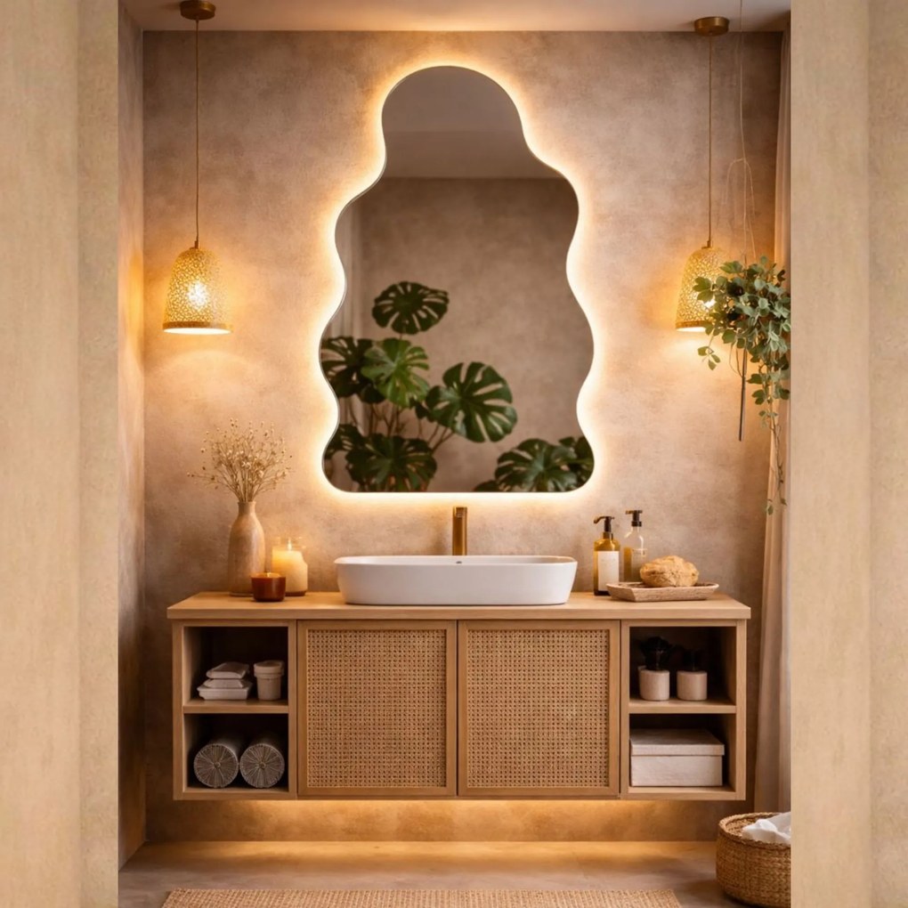 Lustro dekoracyjne o nieregularnym kształcie z podświetleniem CLOUD Simple LED | Różne rozmiary | Różne kolory : Kolor tafli szkła - Brąz, Rozmiar - 90x140