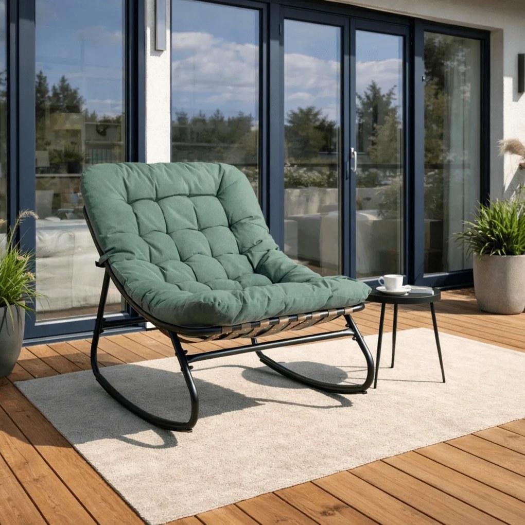 Fotel Bujany Ogrodowy AURORA na Płozach Zielony Nowoczesny