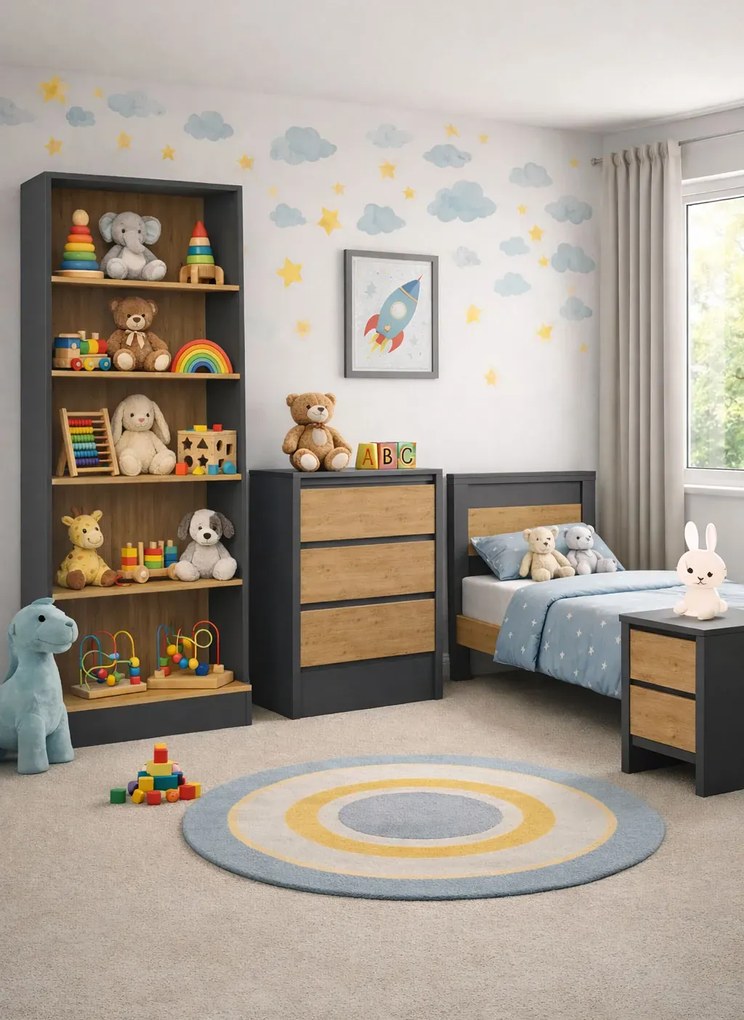 Otwarty regał na zabawki antracyt + dąb artisan G5-K52