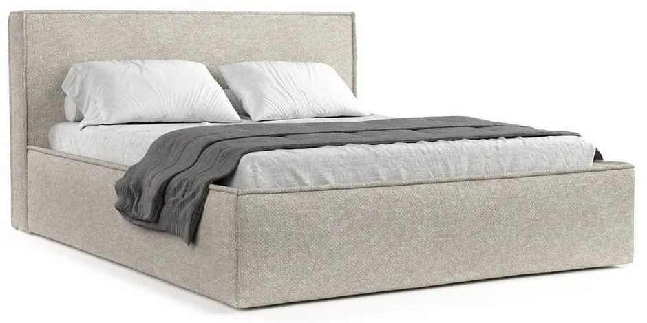 Jasnoszare tapicerowane łóżko dwuosobowe ze schowkiem ze stelażem 180x200 cm Lounge L – Maison de Rêve