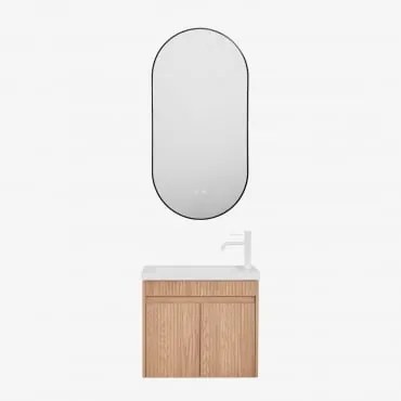 Zestaw Wiszących Mebli Łazienkowych Zintegrowany Z Umywalką Narek Popielaty Brąz & Owalna Osłona Led I - Sklum