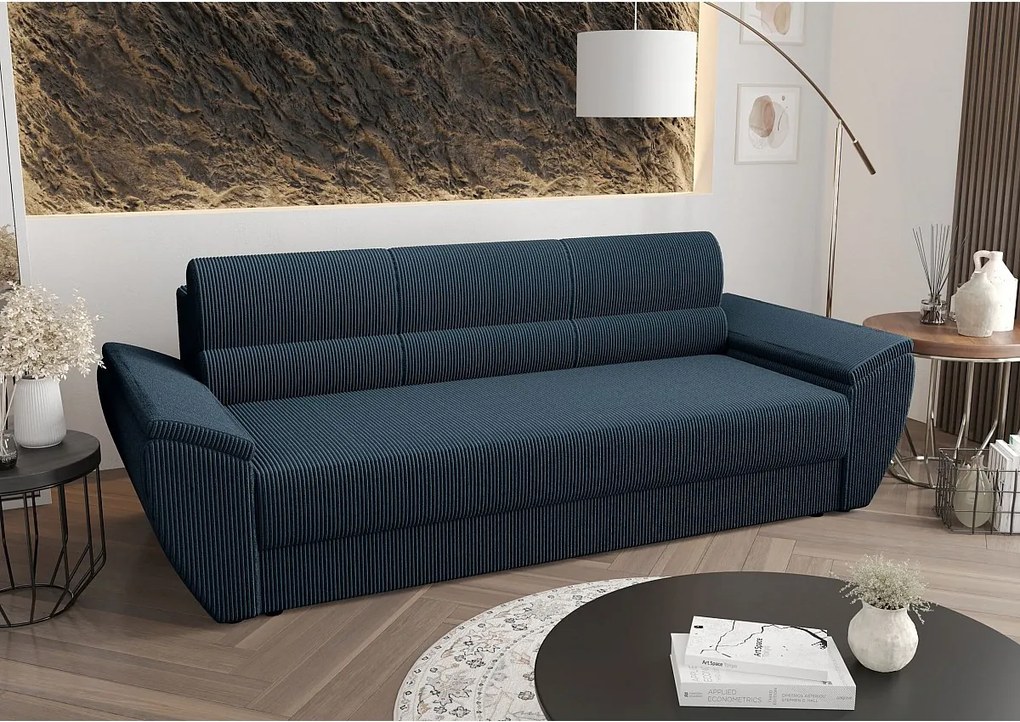 BEDANTE SOFA REBI BIS z funkcją spania POSO 05 ciemnoniebieski z pojemnikiem na pościel, sofa do salonu, kanapa, sofa rozkładana, sofa z pojemnikiem, wersalka