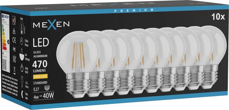 Mexen Vintis 10x żarówka filament LED E27, G45, 4W, Ciepła - 2700K, 470 lm, clear - L156-E27-0427-00x10