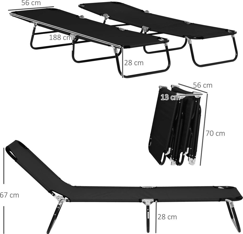 Outsunny Zestaw 2 składanych leżaków ogrodowych z 5-stopniową regulacją oparcia, do 120 kg | Aosom PL