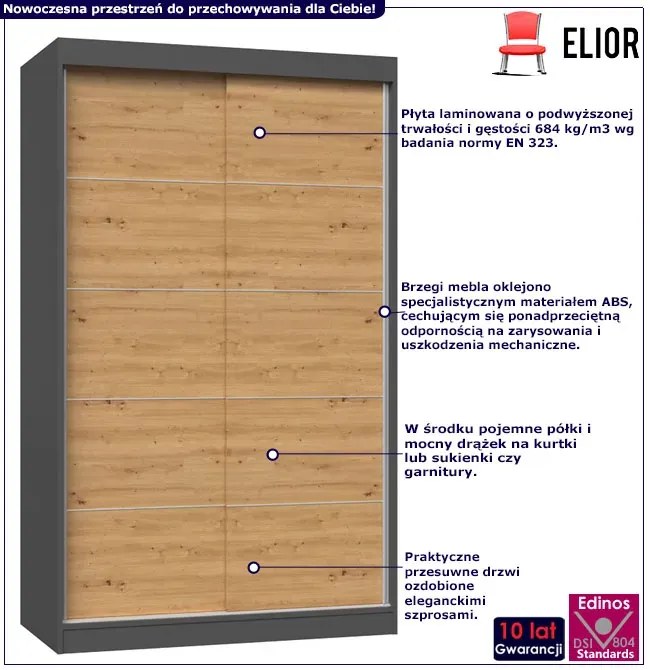 Szafa ze szprosami 120 cm dąb artisan antracyt L6-W74