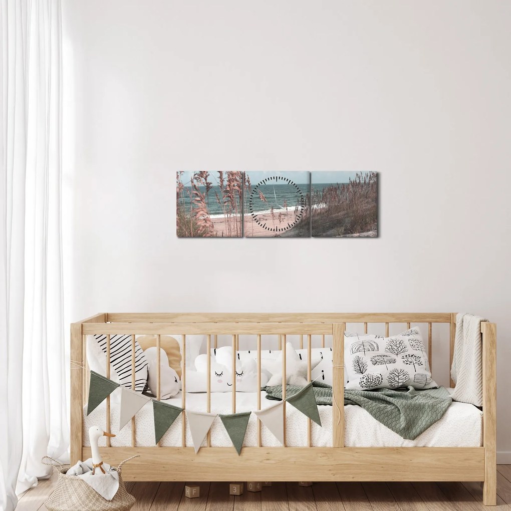 Obraz - Różowa plaża (z zegarem) (90x30 cm)