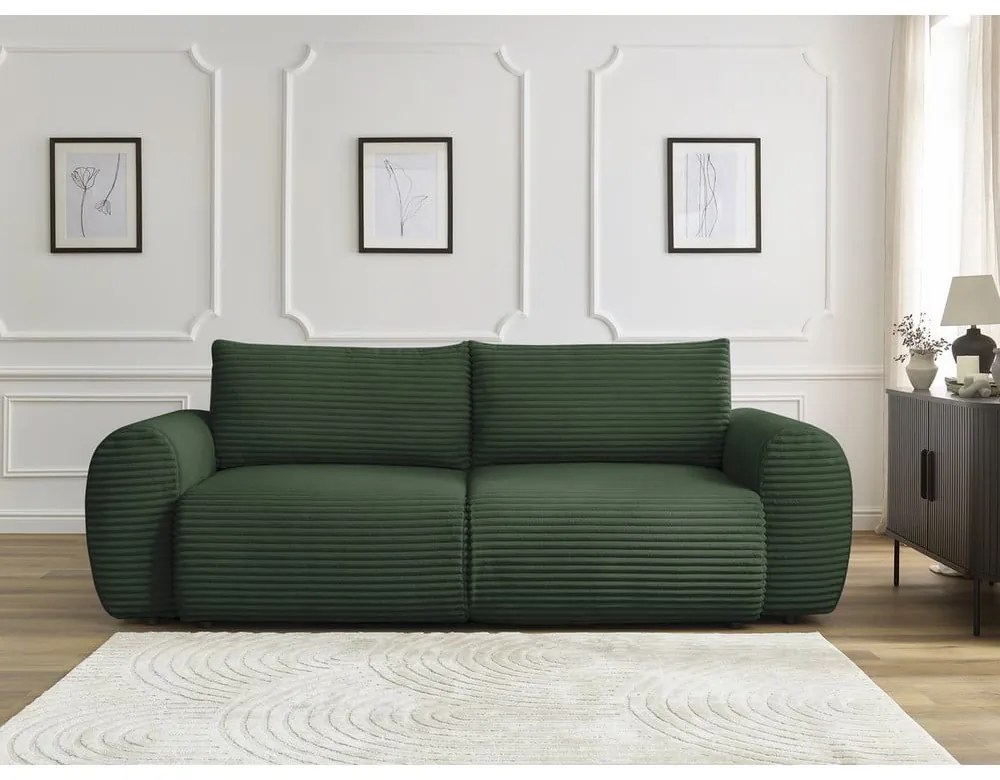 Ciemnozielona sztruksowa rozkładana sofa 257 cm Lucien – Bobochic Paris