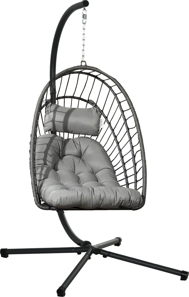 Outsunny Wiszący Fotel Ogrodowy, Odporny na Warunki Pogodowe, z 1 Poduszką, 100 cm x 131 cm x 194 cm, Jasnoszary