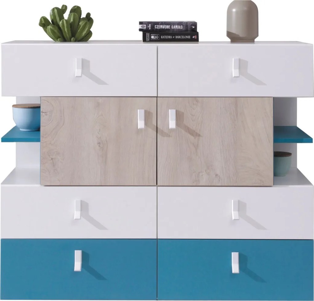 Komoda ISEO 110 cm do Salonu Sypialni 6 Szuflad Biały
