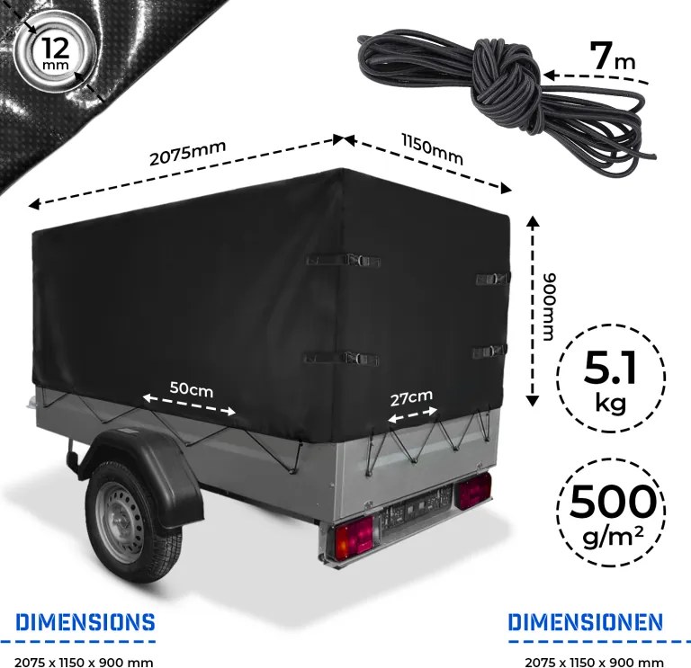 JAGO Plandeka na przyczepkę 500g/m2 czarna