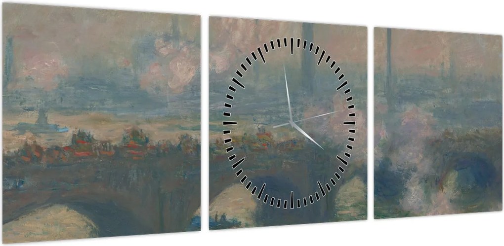 Obraz - Claude Monet, Waterloo Bridge, Gray Day, reprodukcje (z zegarem) (90x30 cm)
