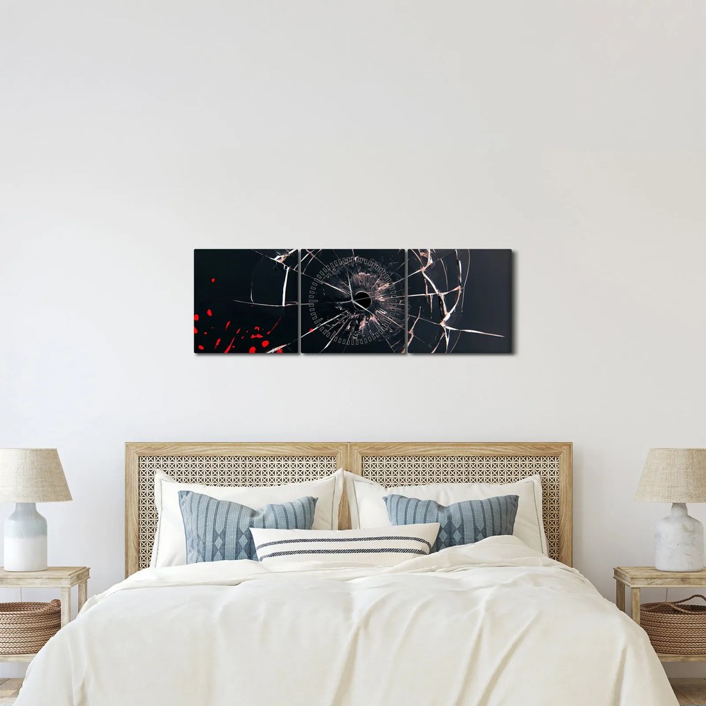Abstrakcyjny obraz - potłuczone szkło (z zegarem) (90x30 cm)