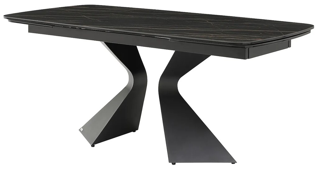 Stół do jadalni rozkładany dla 6 do 10 osób ze szkła hartowanego, ceramiki i metalu - Efekt czarnego marmuru - KAJARI marki Maison Céphy