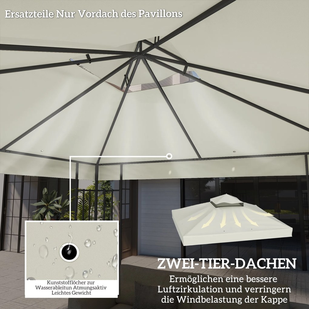 Outsunny 3 x 3 m Zamienny Dach do Pawilonu, Pokrowiec na Pawilon z Otworami Drenażowymi, UPF30+, Ochrona przed Słońcem, Jasnoszary